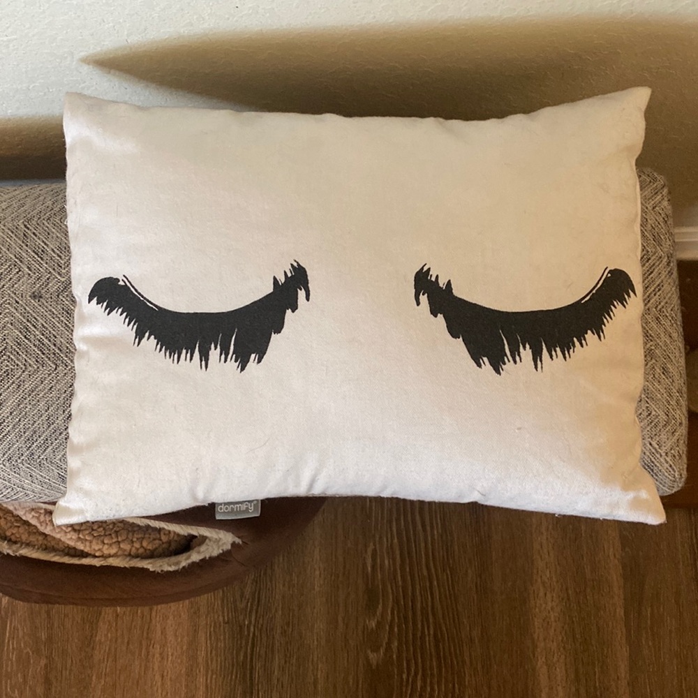 Girl white and black eyelash pillow